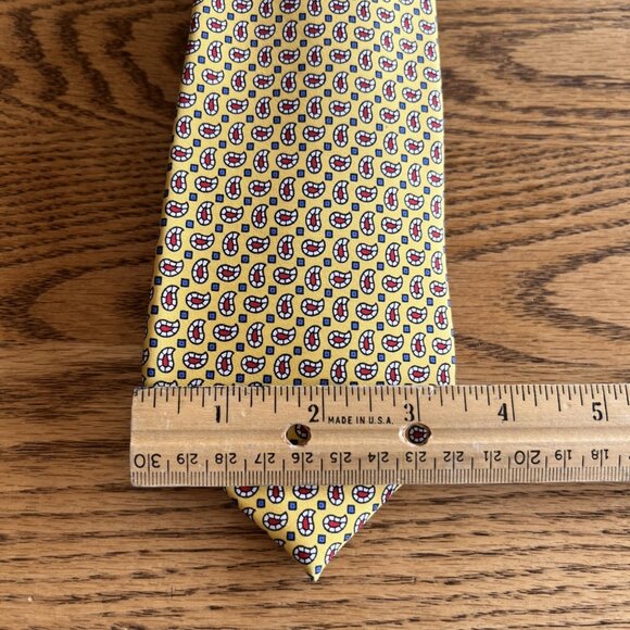 Polo Ralph Lauren Silk Neck Tie Yellow Paisley Smooth Foulard Hand Made in Italy - Picture 3 of 6